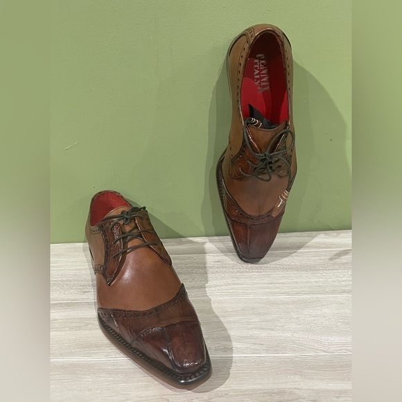 Brown Leather Oxford Shoes with Brogue Detailing - Picture 1 of 5